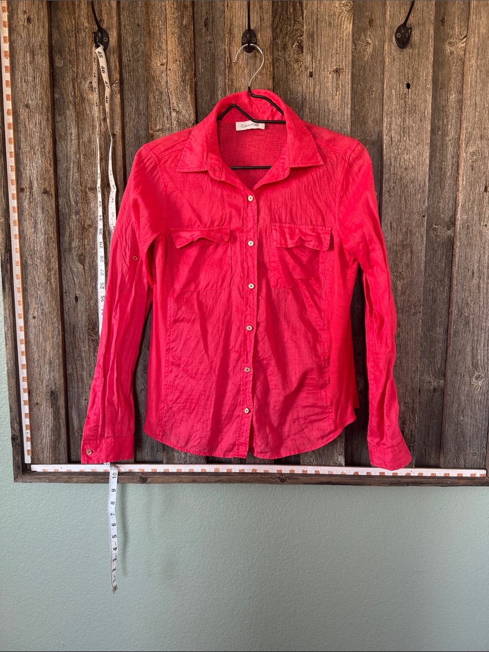 Calvin Klein Bright Red Women's Button-Down Shirt linen